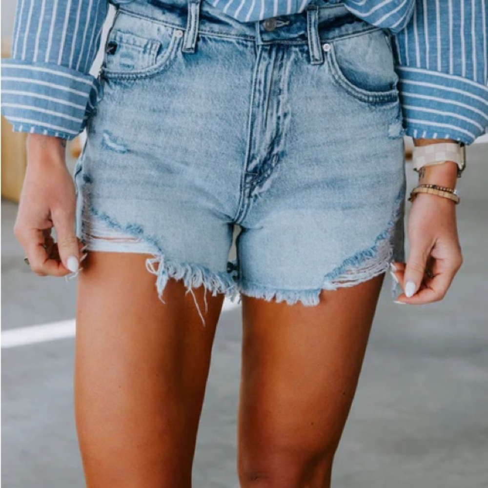 KanCan Light Blue Distressed Jean Shorts Chew Hem